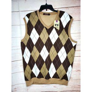 Rare Old Skool The Original Brand Brown Argyle XL V-Neck Sweater Vest